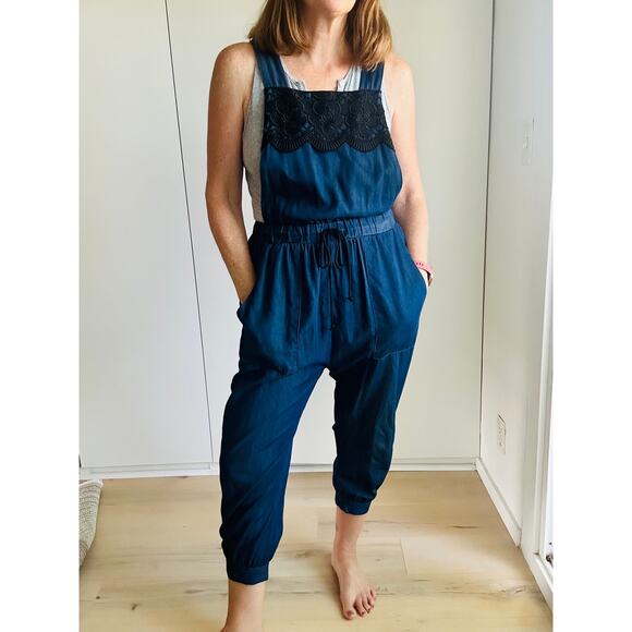 Anna Sui Denim Chambray Overalls Capri Size Small jogger bibs Vintage 90s Era - Picture 12 of 12